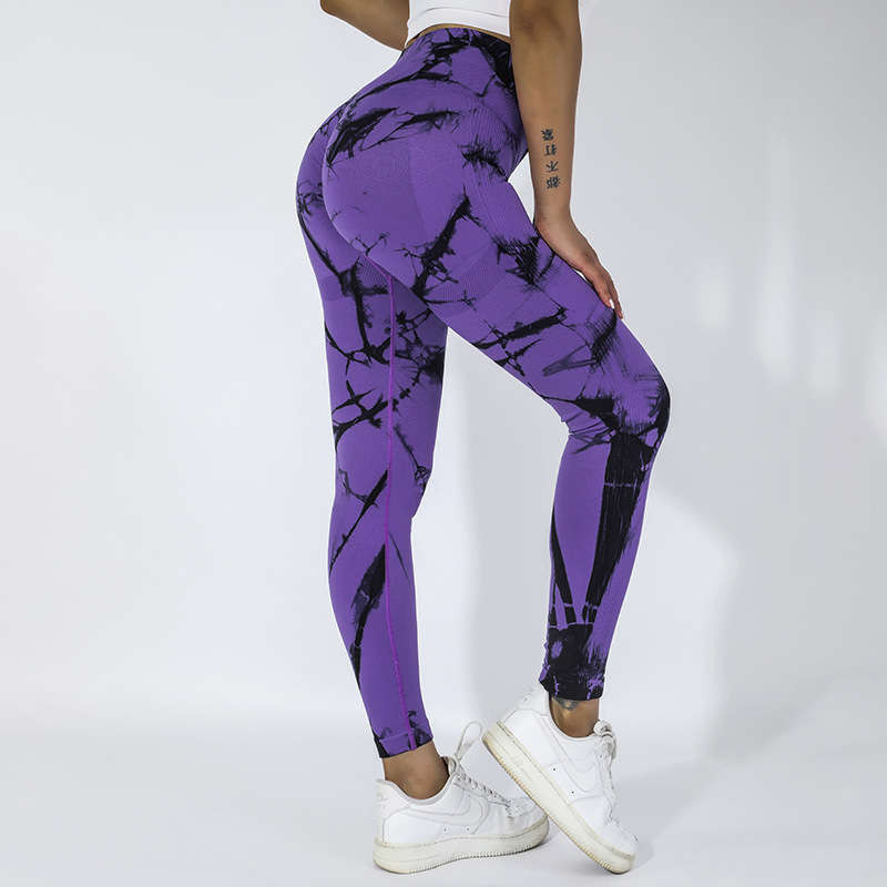 100 colores precio al por mayor tie-dye pantalones de yoga sin costuras cintura alta melocotón cadera pantalones deportivos para correr leggings