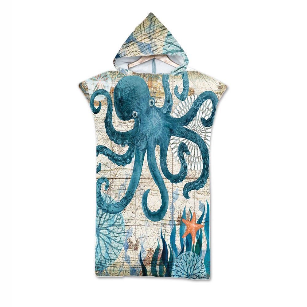 Ocean Print Hooded Beach Towel 5