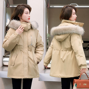 2025 Winter New Parka Cotton Jacket for Women, Casual Mid-Length Korean Style, Warm Loose Fit with Large Fur Collar, Thick Cotton Coat