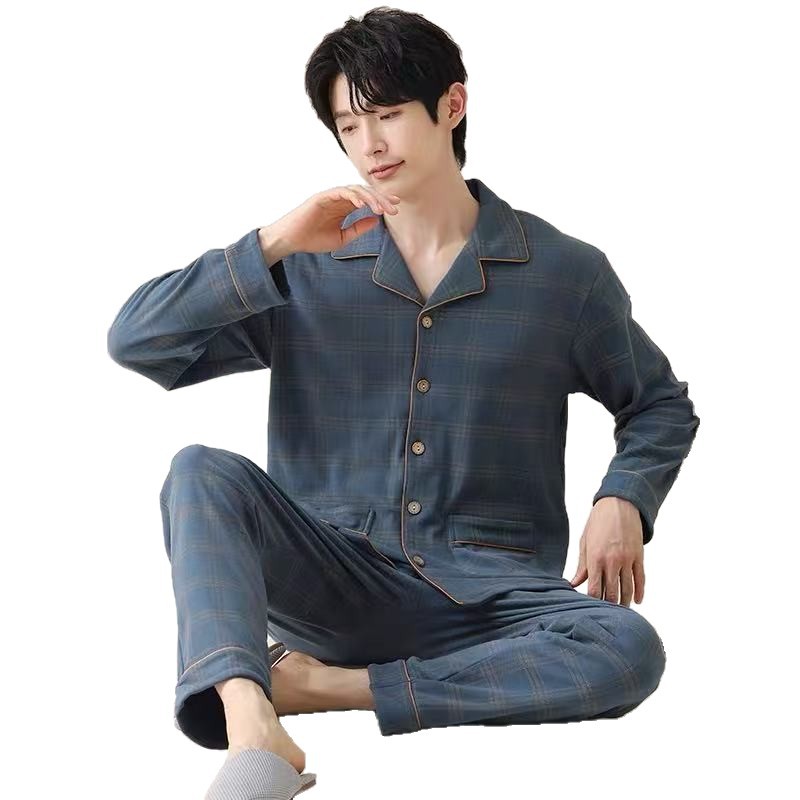 Primavera y otoño Cardigan con solapa de mangas largas pantalones largos pijama grande nuevo conjunto de ropa casera casera impresa de dos piezas