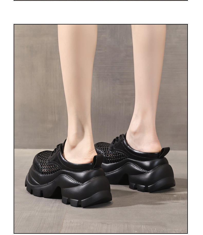 Giày sneaker nữ đế dày tăng chiều cao, mũi trùm hở thoáng khí, form chunky — màu đen, màu trắng ngà chi tiết 13