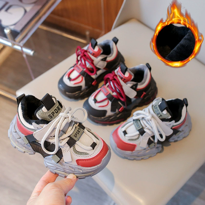 2024 зимние новые бархатные ботинки для мальчиков теплые кроссовки для девочек дикие повседневные легкие спортивные ботинки