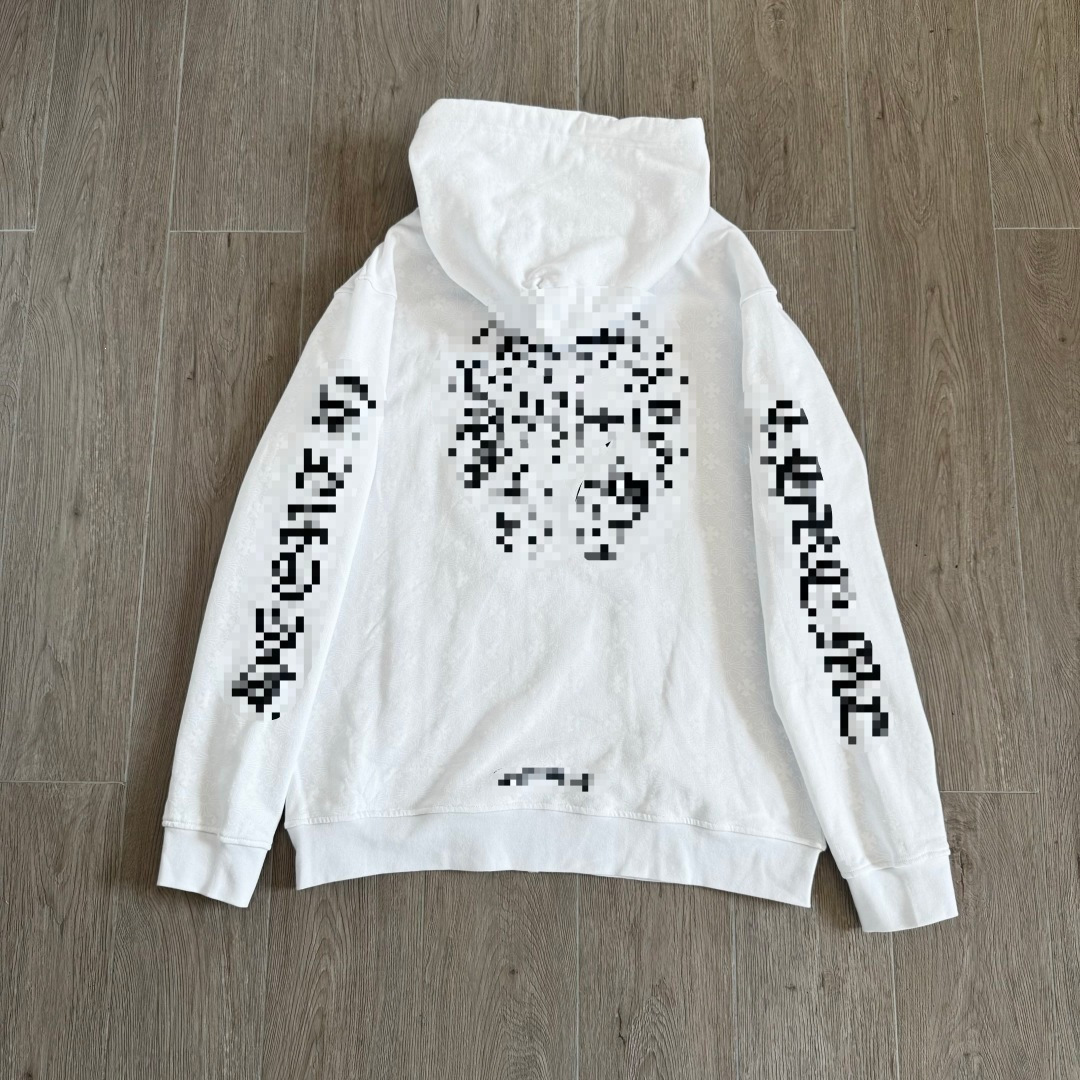 2026 Dark Pattern Sanskrit Classic European and American Style Zipper Hooded Sweatshirt, Fashionable All-Over Print, In Stock, Unisex, White