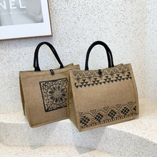 厂家批发包包女2024新款网红时尚民族风印花简约大容量麻布手提包