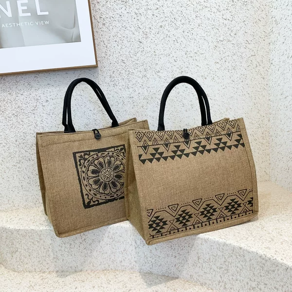 Manufacturers Wholesale Bags for Women 2024 New Net Red Fashion National Style Printing Simple Large Capacity Linen Handbag