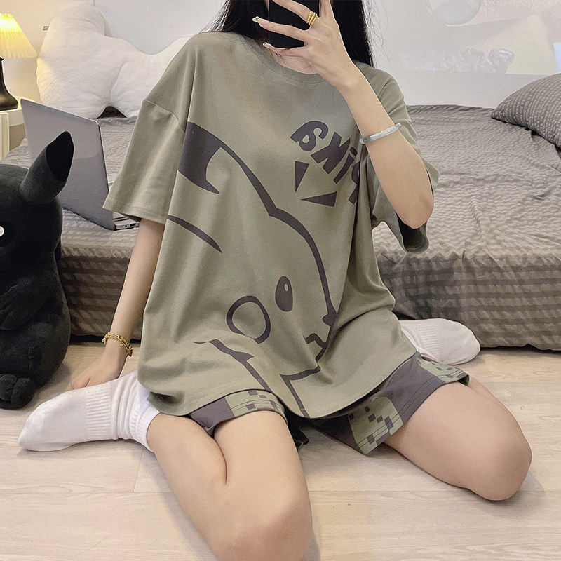 Summer Women's Pajamas, Pure Cotton Short-Sleeved Shorts, Cartoon Cute Plus Size Summer Cotton Thin Home Wear Set