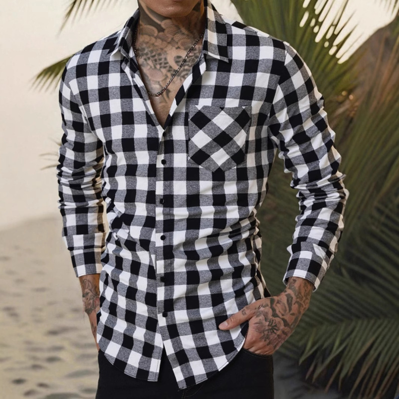 2025 Autumn and Winter Men's Clothing Autumn and Winter Basic Japanese Style Plaid Men's Slim Casual Shirt Men's New Long-Sleeved Jacket 2025 Autumn and Winter Men's Clothing Autumn and Winter Basic Japanese Style Plaid Men's Slim Casual Shirt Men's New Long-Sleeved Jacket