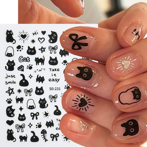 2024 Cross-border New Nail Art Stickers Ins Cartoon Cute Graffiti Cat Element Nail Back Adhesive Stickers