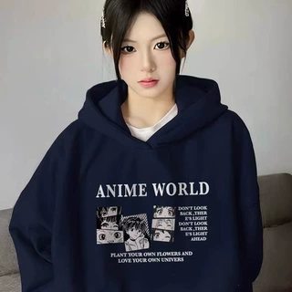2026年秋冬季藏青连帽卫衣女日韩休闲风简约印花宽松百搭上衣外套