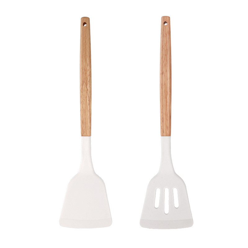 Mango de madera de silicona para utensilios de cocina de grado alimenticio resistente a altas temperaturas de cocina antiadherente de cocina