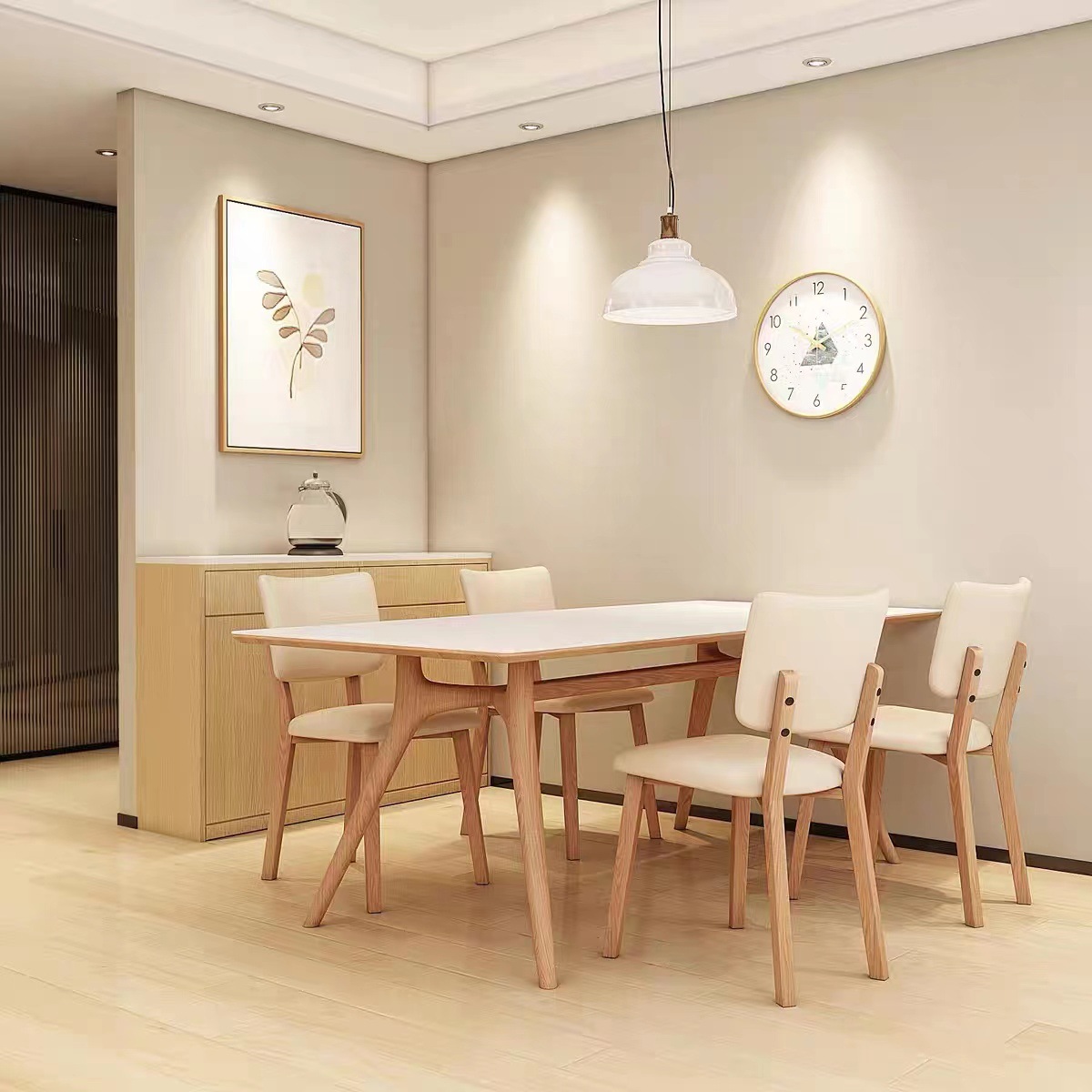 Sillas de comedor de madera maciza, sillas de mesa de comedor modernas y simples, taburetes de cuero nórdicos de restaurante japonés.