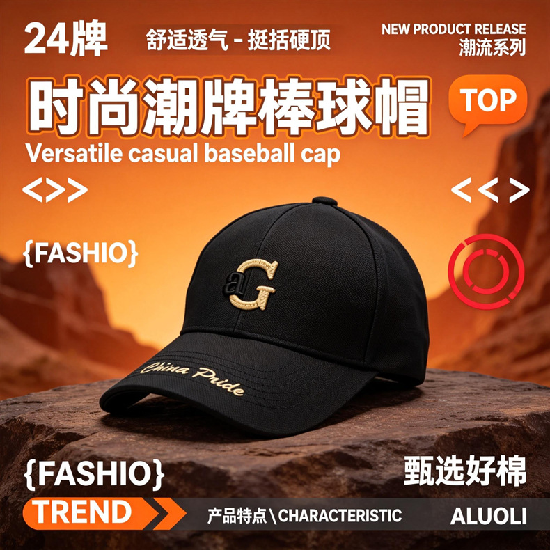 Baseballkappe Herren modisch Trend Ananas-Stoff Buchstaben-Logo Alltag vielseitig steife Kappe breite Krempe verkleinert Gesicht Enten-Schirmmütze