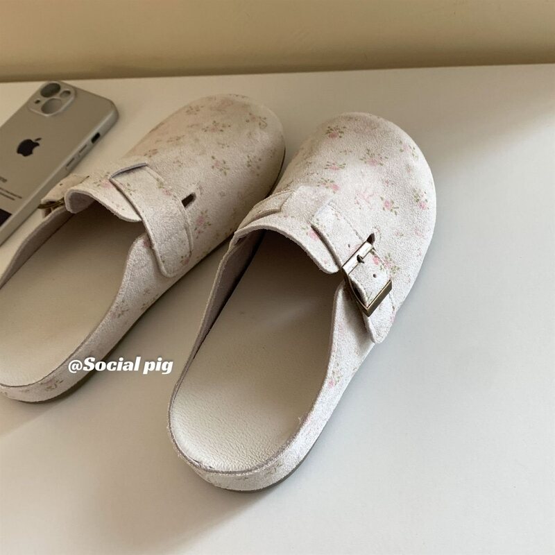 Genfecor Floral Thick-Soled Birkenstock Shoes for Women, Closed-Toe Mules, Birkenstock Women's Summer Slippers