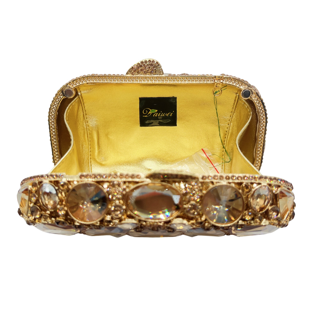 Túi clutch nữ đính đá dạ hội cầm tay kim cương thủy tinh — Màu vàng, Bạc AB, Màu sâm panh, Màu đỏ chi tiết 3