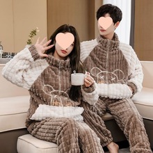 情侣睡衣冬季女士加绒加厚珊瑚绒时尚可外穿男士法兰绒家居服套装