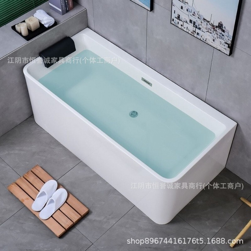 Square acrylic Japanese-style freestanding bathtub for small homes, deep soaking, seamless mini bathtub for hotels Square acrylic Japanese-style freestanding bathtub for small homes, deep soaking, seamless mini bathtub for hotels