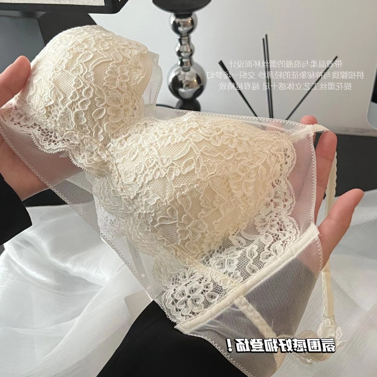 Sexy deseo puro encaje francés espalda expuesta Copa triangular lencería mujer verano espalda sujetador algodón