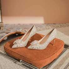 6681-23-187水晶蝴蝶花朵结婚新娘鞋禾秀不累脚女礼服婚鞋高跟鞋