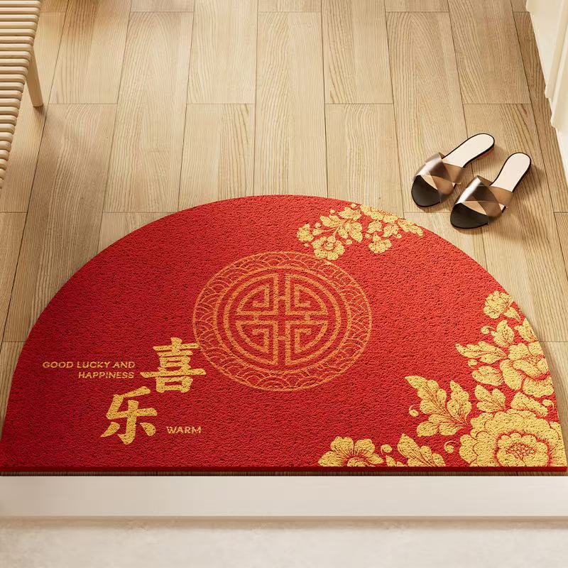 Semicircular anillo de seda de Año Nuevo puerta de entrada alfombra puerta de entrada alfombra exterior alfombra de celebración roja doméstica