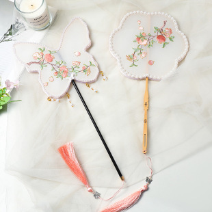 Chinese Antique Tassel Round Fan Embroidery Classical Hanfu Handmade Butterfly Fan Pomegranate Children's Round Fan Dance Fan