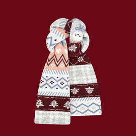 韩系可爱卡通小兔子提花针织围巾女秋冬季甜美百搭保暖护颈围脖潮