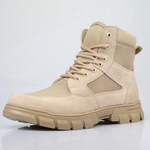 Summer Side Zipper Tactical Boots Anti-collision Desert Thin Breathable Mid-top Tooling Shoes Martin Boots Combat Training Men's Summer