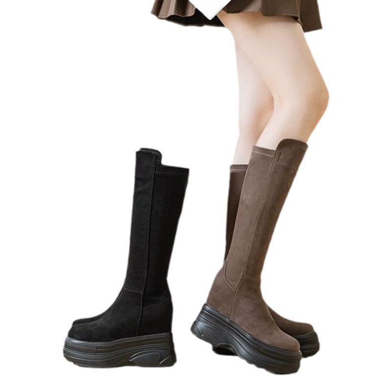 Женские сапоги до колен, маленькие лакированные сапоги Princess 11 см, универсальные сапоги на толстой подошве