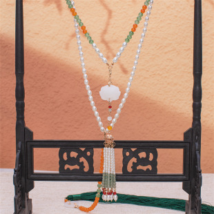 Long back Cloud Hanfu ancient style court accessories daily retro all-match horse face skirt necklace White Lotus soft Lotus