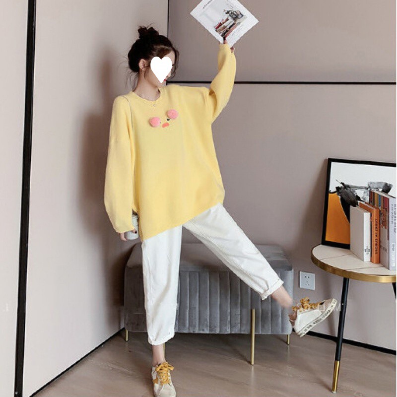妊婦春服セット早秋外出ファッションセーター2025秋冬服上着潮母ジーンズ2点セット|undefined