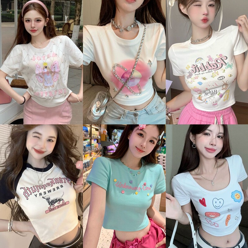 2 Yuan Stock Clearance T-Shirts, Summer Korean Style Short-Sleeve T-Shirts for Women, Guangzhou Shisanxing Live Streaming Products