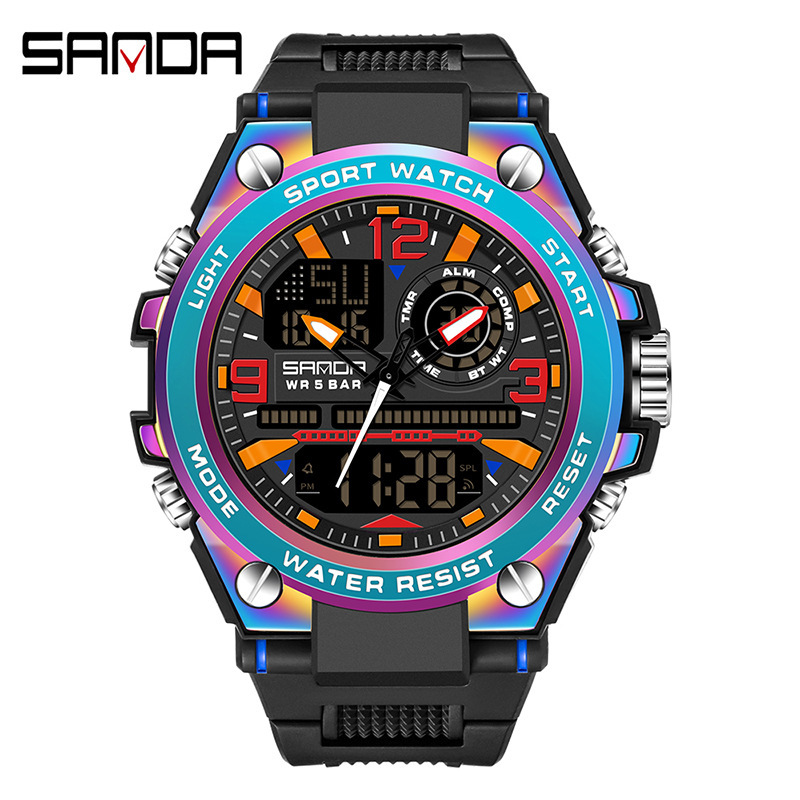 SANDA 6008 colorido multi-funcional impermeable electrónica reloj deportivo e-commerce generación Magia reloj luminoso