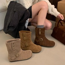 内增高真皮中筒勃肯靴女靴子2025秋冬加绒加厚保暖棉鞋雪地靴短靴