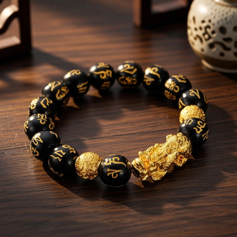 【Wholesale and Dropshipping Available】Black Gold Pixiu Bracelet Feng Shui Wealth Men's Chinese Style Retro Bracelet Copper Alloy