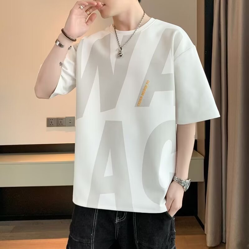 Camiseta de manga corta para hombres verano 2023 nueva media manga ins marca de moda camiseta de seda de hielo ropa suelta ropa de hombre