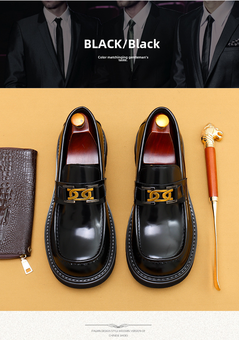 Foreign trade popular big toe leather shoes men's genuine leather glossy business casual fashion wide foot platform slip-on formal wear shoes_vogvips.com