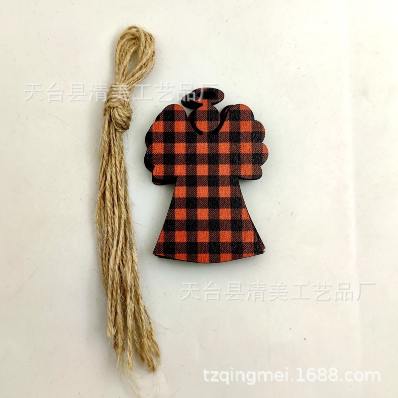 33 piezas de madera de la serie navideña a cuadros negros anaranjados colgante de decoración navideña se pueden combinar libremente 10 piezas en un paquete