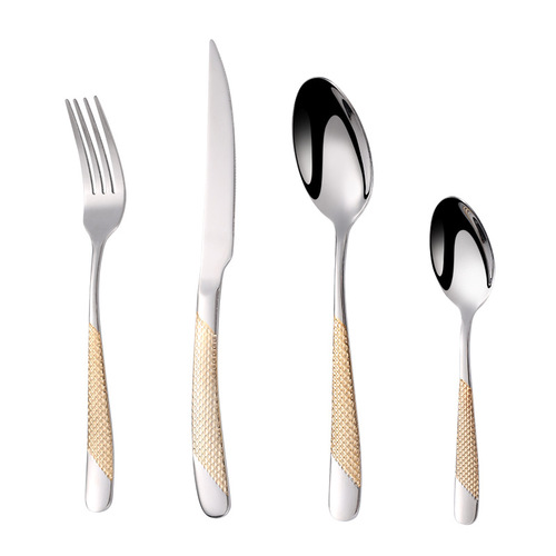 Iron 410 stainless steel star diamond series cutlery, fork, spoon, western tableware, gold-plated four main parts, multi-specification hotel gifts