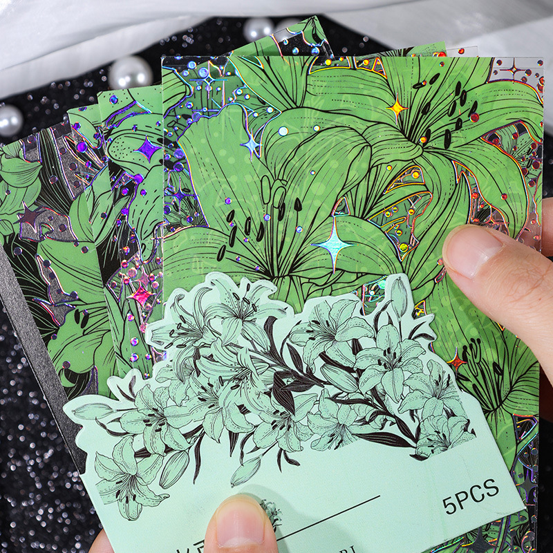 Flor historia serie retro láser pegatinas DIY mano cuenta tridimensional de plata estampado flor material pegatinas niños papelería pegatinas