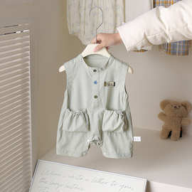 婴儿夏款衣服轻薄透气宝宝连体衣满月白天婴儿洋气外出服夏装爬服