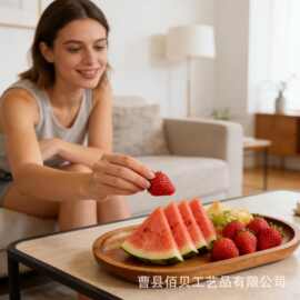 日式木质家用椭圆形托盘实木餐盘黑胡桃木下午茶咖啡小托盘简约