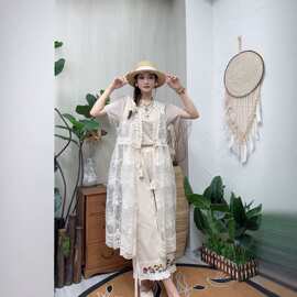 日系女装森系森女甜美高腰网纱裙文艺复古系绳背心裙春夏图片上