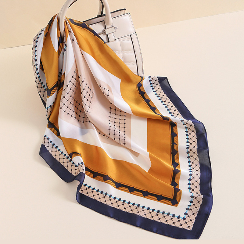Corea del Sur simple color geométrico a Juego Satén impreso bufanda 70cm seda artificial decorativa bufanda multifuncional pelo lazo cinta