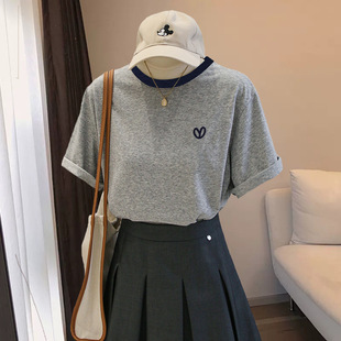 2025 New Style Right Shoulder Pure Cotton Short-Sleeved T-Shirt for Women Ins Fashion Versatile Foreign Style Age-Reducing Slimming Look Top T-Shirt Summer