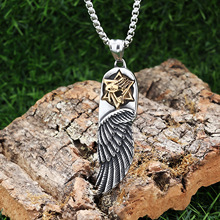 亚马逊热卖款跨境外贸时尚个性羽毛六芒星天使翅膀钛钢吊坠