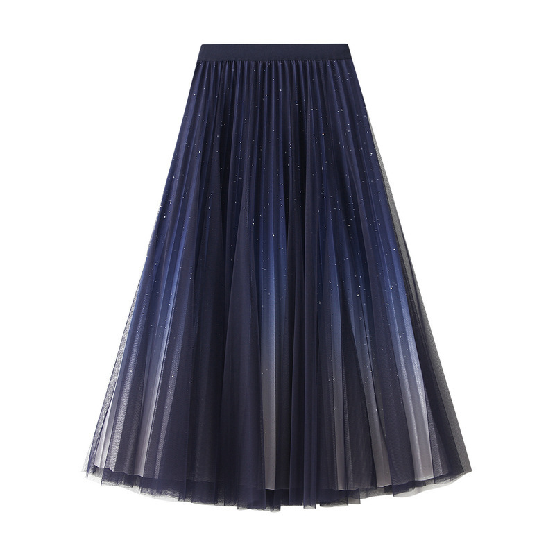 Starry Sky Gradient Gauze Skirt Pleated Long Skirt Women's Mesh Skirt 2023 New Style Autumn and Winter Large Swing Skirt D1810 Starry Sky Gradient Gauze Skirt Pleated Long Skirt Women's Mesh Skirt 2023 New Style Autumn and Winter Large Swing Skirt D1810