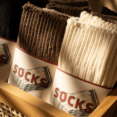 Crew Socks Retro Women's Socks Double Needle Thick Knit Woolen Socks Coarse Thread Knitted Pure Cotton American Style Socks Cotton Socks Wholesale