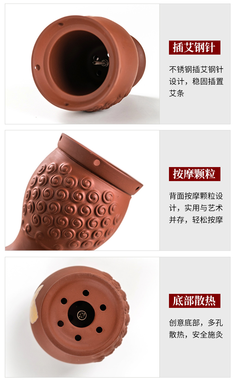 Purple Clay Moxibustion Dragon Jar Double Layer Heat Insulated Ceramic Cup Gua Sha Massage Tool for Home Use in use