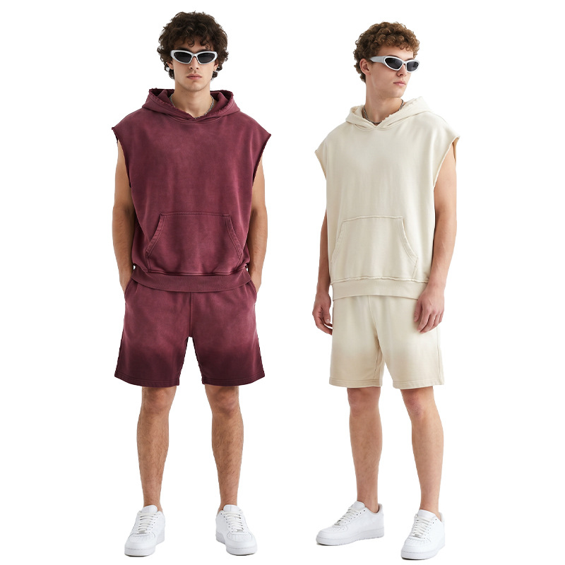 380g de algodón chaleco de anillo holgado estilo americano Cardigan ropa personalizada camiseta sin mangas capas transfronterizas