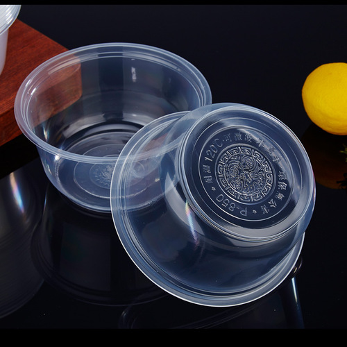 Disposable tableware bowls and chopsticks set household soup bowl lunch box chopsticks thickened plastic round packed fast food box wholesale