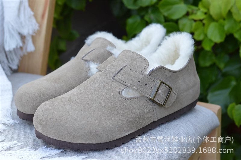 桑坡羊皮一体ビルケンシュトックシューズ レディース ハーフスリッパ 冬 2025年新作 コルク加厚ベルベットコットンシューズ ビルケンスリッパ